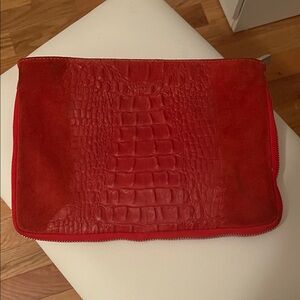 Red Crocodile-Embossed Clutch